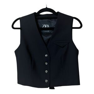 ZARA Black Button Front Tailored Vest Sleeveless V-Neck Waistcoat Women’s Small